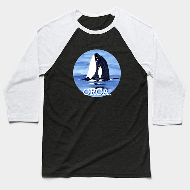 Orca! PNW Watercolor Painting Baseball T-Shirt by MMcBuck